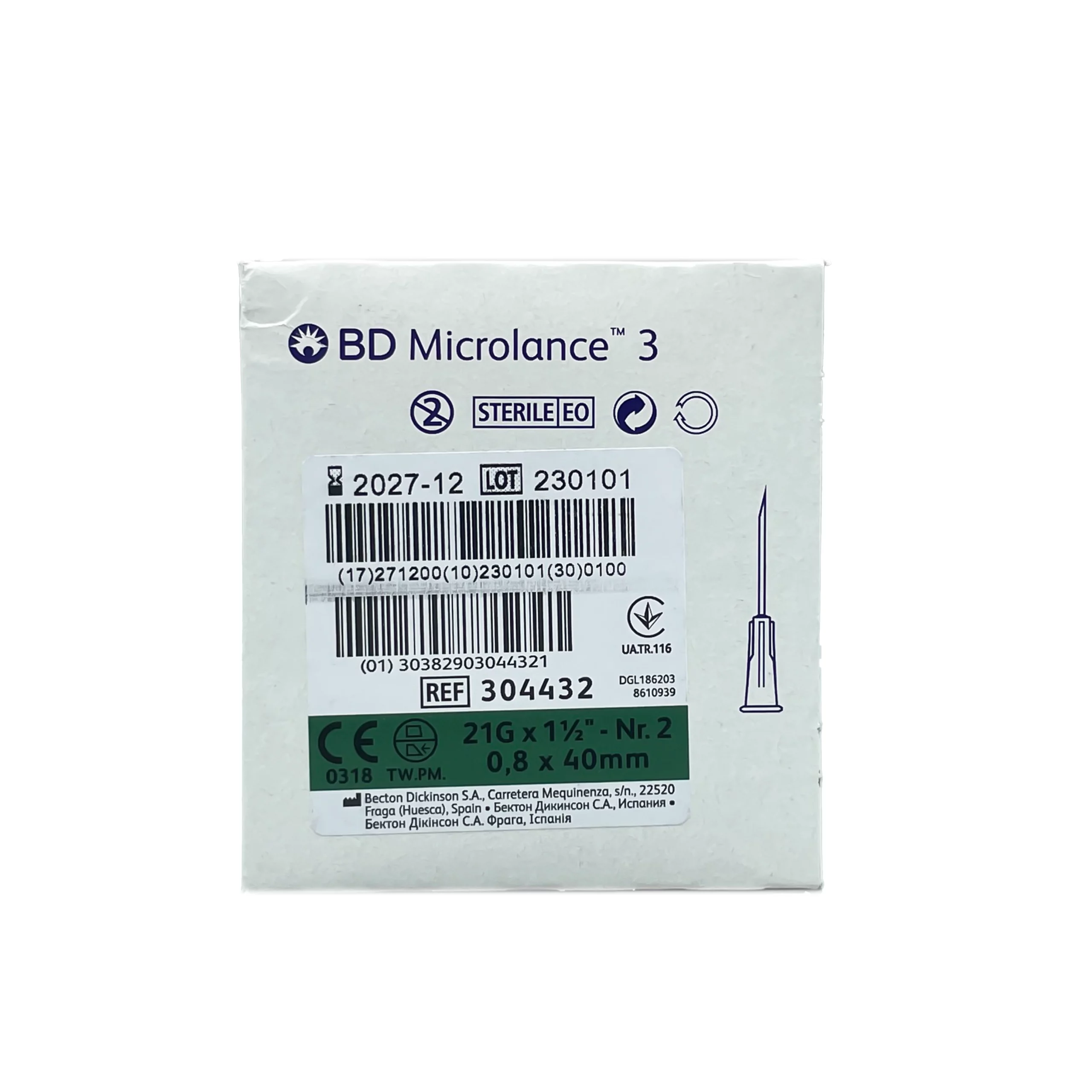 BD Microlance Needles Green 21G 40mm/ 1.5" (100).
