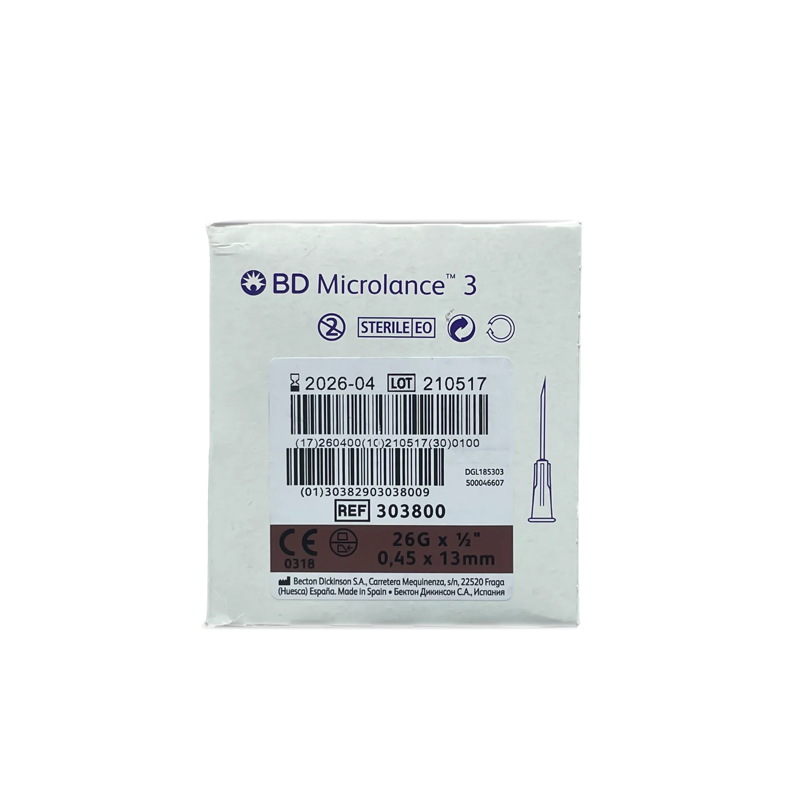 BD Microlance Needles Brown-26G-13mm/ 1/2" (100)